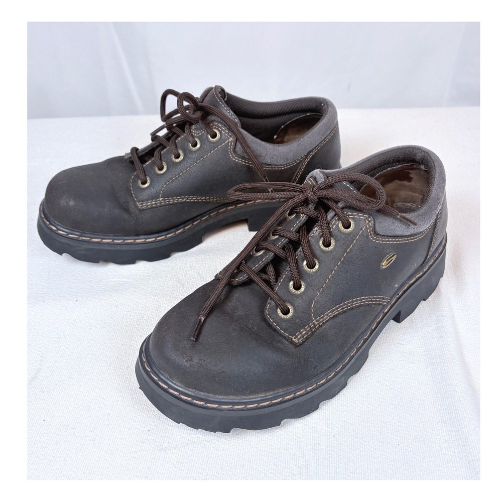 Skechers Jammers Vtg Brown Leather Chunky Lug Sole Platform Shoes Womens 8 Y2K